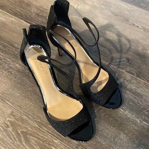 Badgley Mischa Jewel Black glitter open toe heel shoe size 8